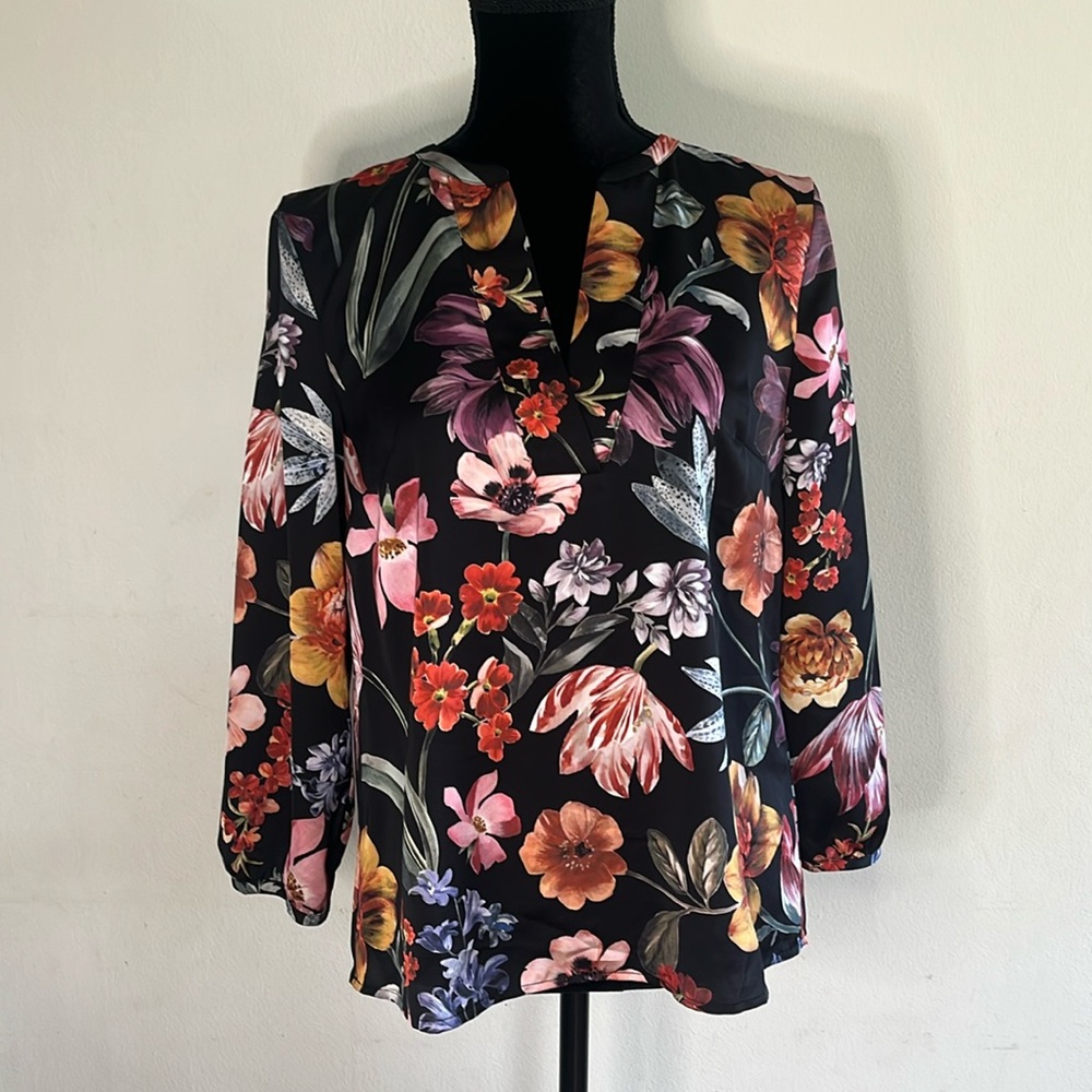 J Crew Black Floral Silky Blouse